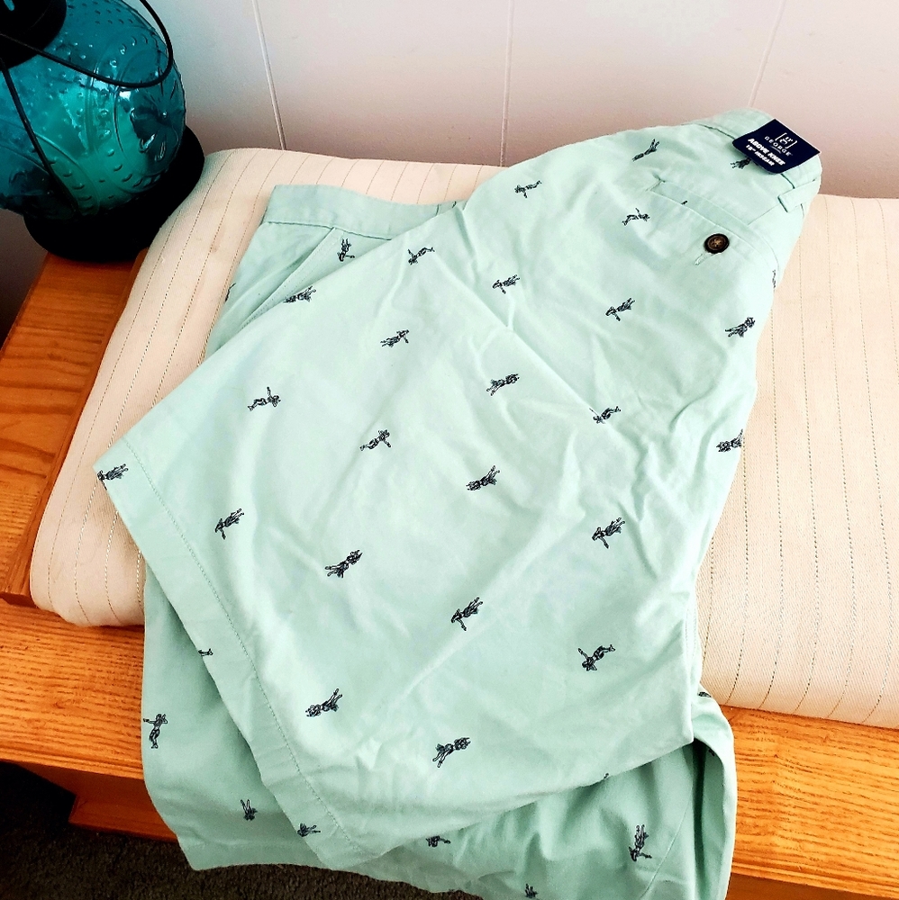 Mint green hula girl print Cotton shorts